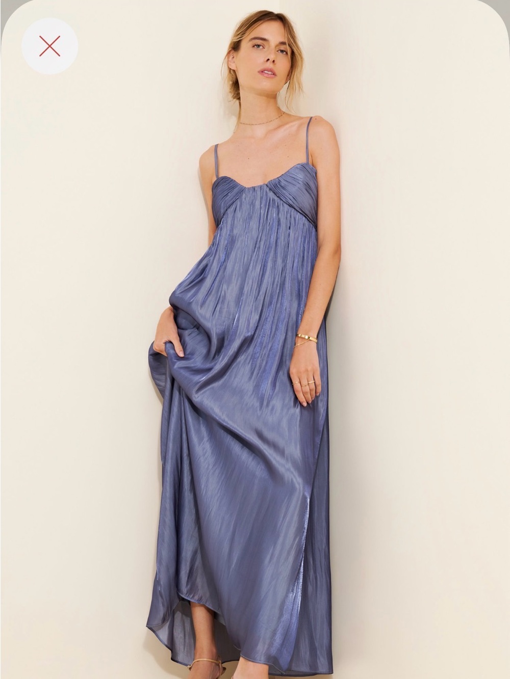 Lulu's Dusty Blue Spaghetti Strap Satin Maxi Dress